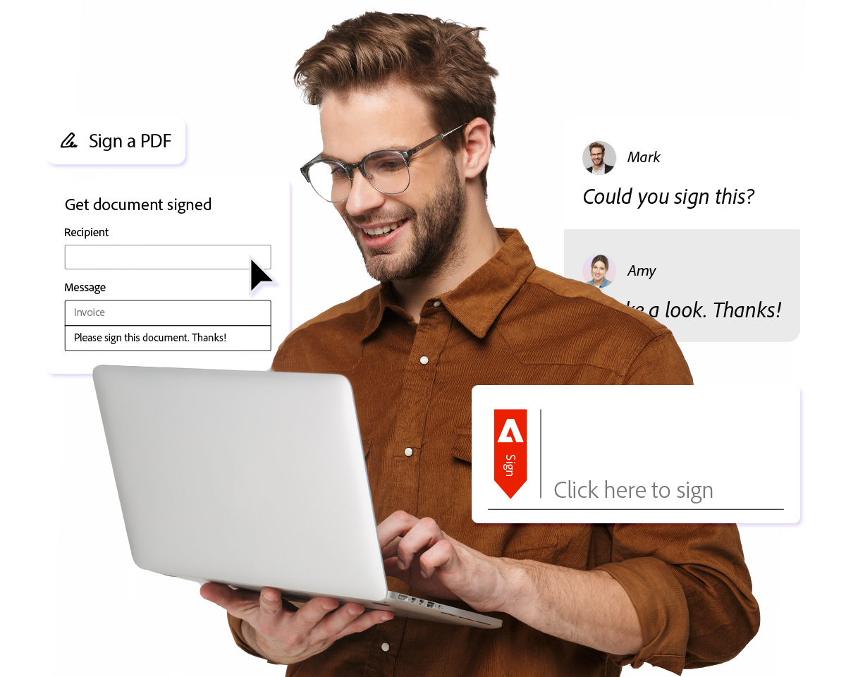 Laptop showing a PDF document being signed electronically