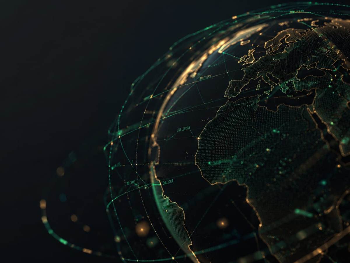 Digital globe traced with connected network routes
